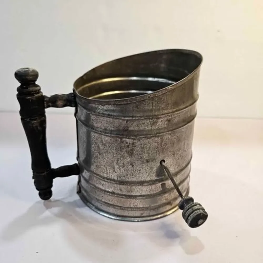 Vintage Metal Flour Sifter with Wooden Handle